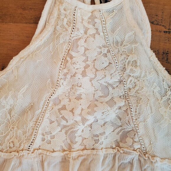 AMERICAN EAGLE Lace Button-Down Back Cream Halter Tank Top Shirt Boho XS - Picture 3 of 9